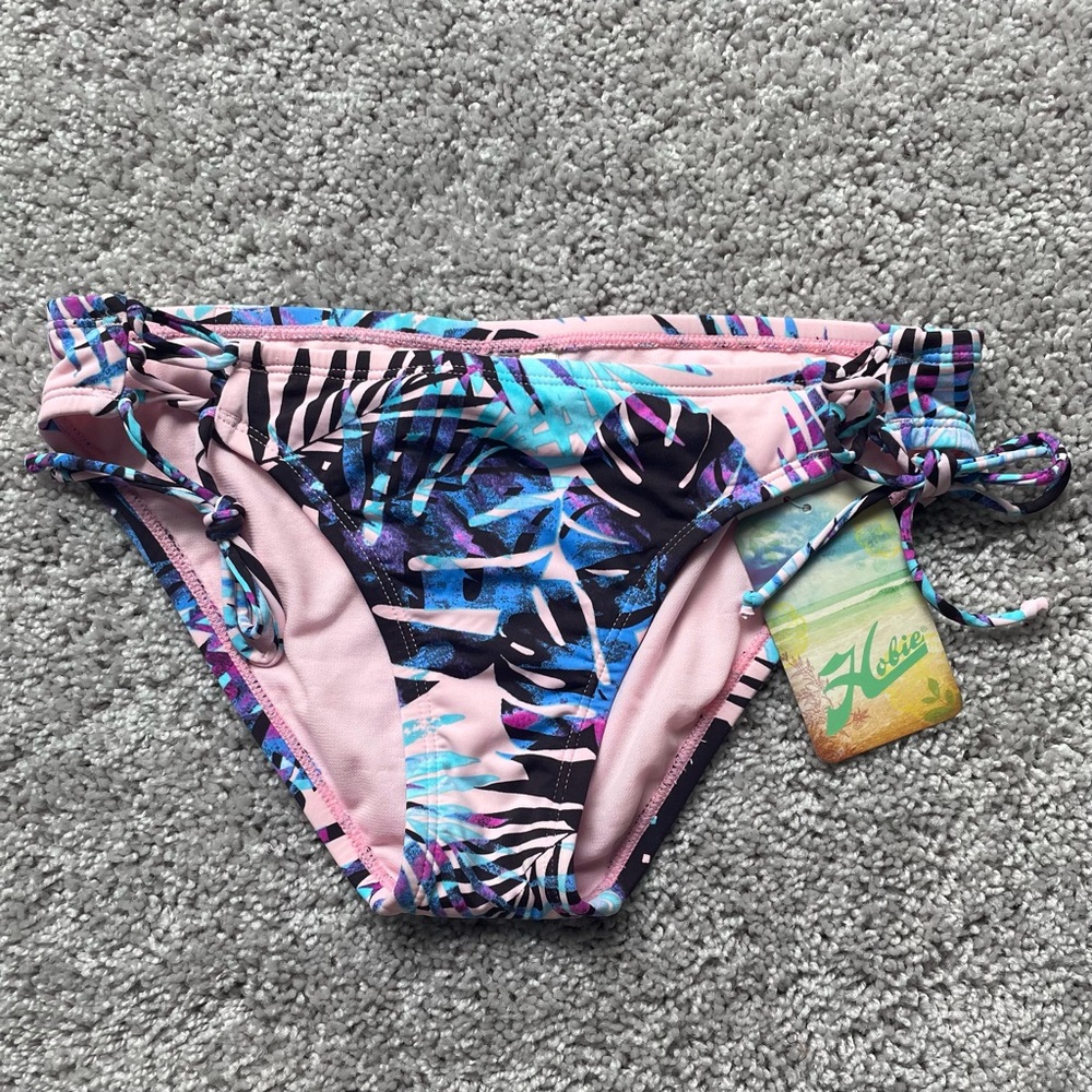 Hobie Size Medium Bikini Bottoms Criss Cross Ties on Sides Palm Leaf Print